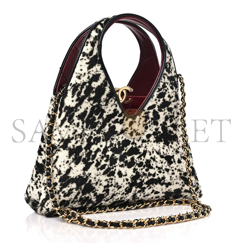Ch**el MASTER PONY HAIR PRINTED CHIC SMALL SHOPPING TOTE WHITE BLACK AS6392 (23*15*9cm)